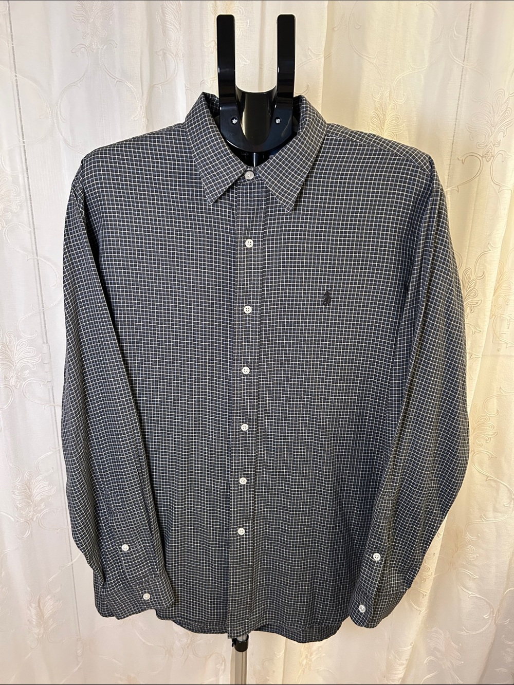 Polo Ralph Lauren Lowell Sport Gray Grid Plaid Button Down Shirt Size L